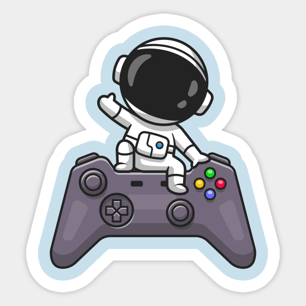 Cute Astronaut Waving Hand On Controller Cartoon Sticker by Catalyst Labs